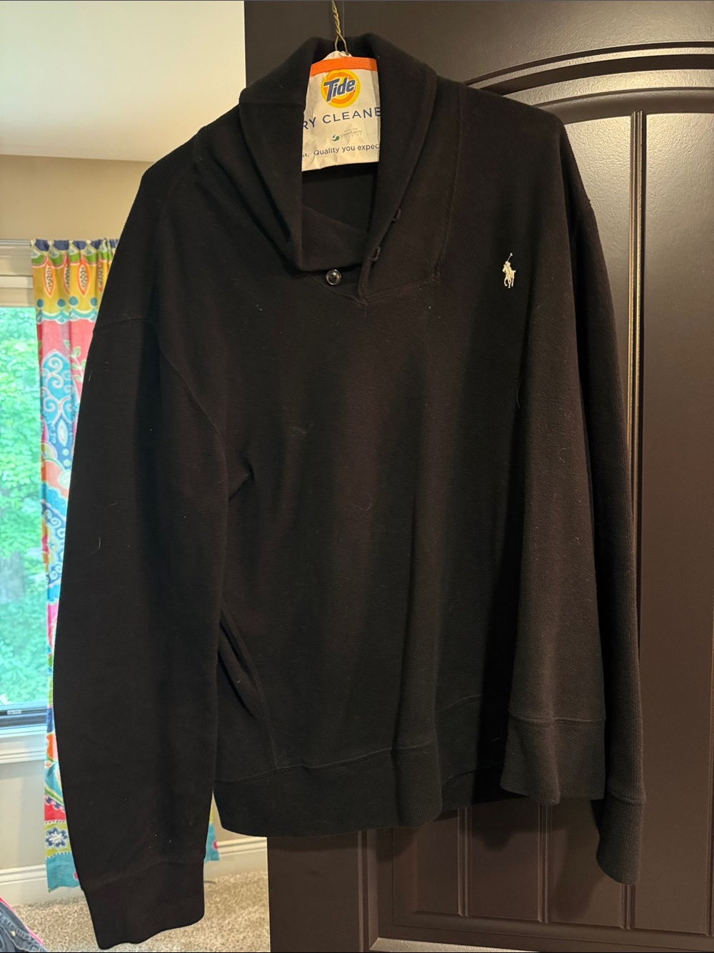 Ralph Lauren Black Shawl-Collar Pullover with Pony Logo